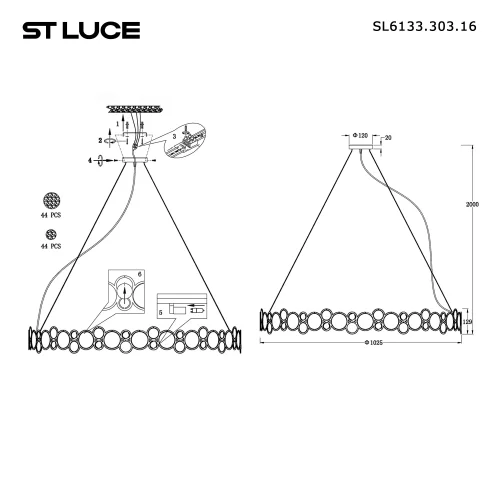 Люстра подвесная Swatch SL6133.303.16 ST-Luce прозрачная латунь на 16 ламп, основание латунь в стиле современный кольца фото 4